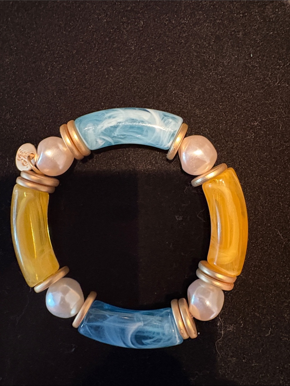 Plunder Multicolor Beaded Stretch Bracelet with Blue, Gold & Pearl Beads (v) - Picture 6 of 7